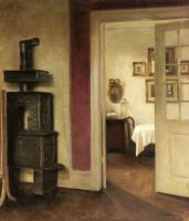 Carl Holsoe - An Interior with a Stove and a View into a Dining Room